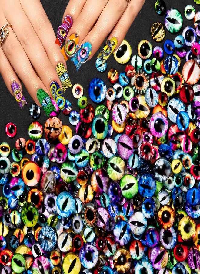 HFKPJRT 150Pcs Eye Nail Charms, 6mm 8mm 10mm Eyeball Charms for Nails, Dragon Eye Nail Charms, Animal Eyes Beads Decoration for Acrylic Nails, 3D Glass Eyes for Dolls, Halloween DIY Craft - Image 1